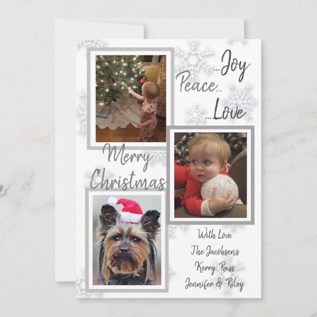 Silver and Gold Snowflakes Family Photos Christmas Invitation (Front)