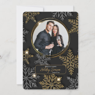 Silver and Gold Snowflakes Photo Greeting Card