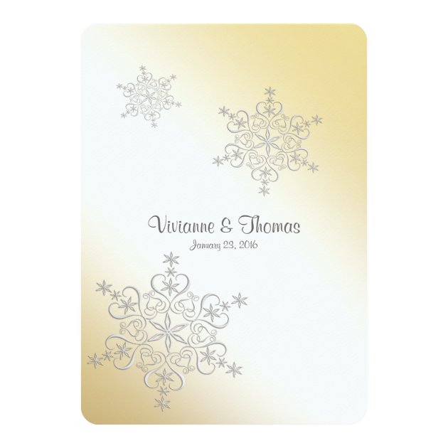 Silver And Gold Snowflakes Wedding Invitation