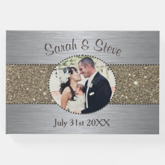 Silver and Gold Sparkle Photo Wedding Guest Book