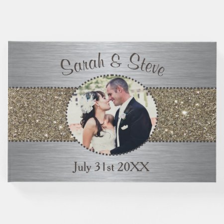Silver And Gold Sparkle Photo Wedding Guest Book