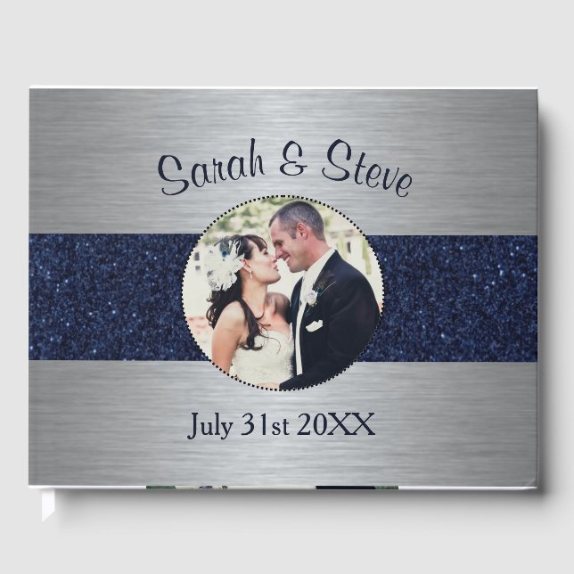 Silver and Gold Sparkle Photo Wedding Guest Book (Front)