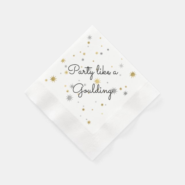 Silver and Gold Starburst New Year Custom Party Paper Napkins (Corner)