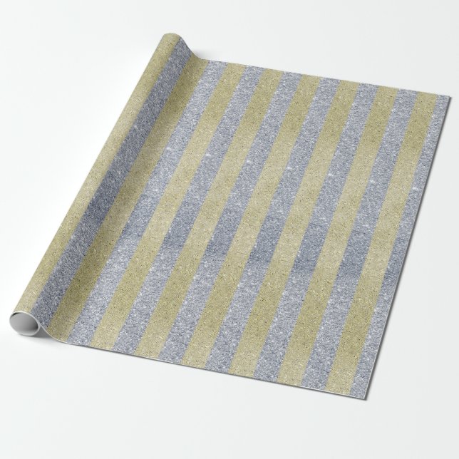 Silver and Gold Stripes Wrapping Paper (Unrolled)