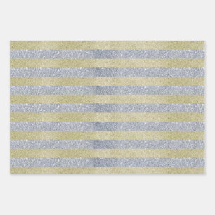 Silver and Gold Stripes Wrapping Paper Sheets