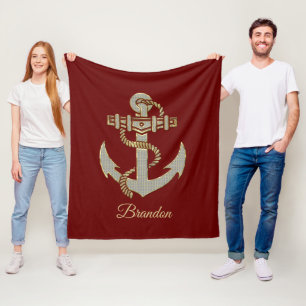 Silver and gold tone nautical boat anchor fleece b blanket