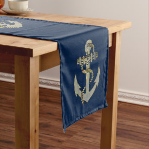 Silver and gold tone nautical boat anchor fleece b short table runner