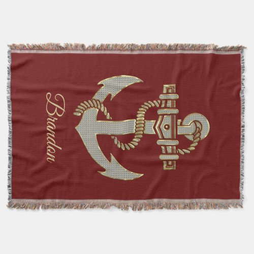 Silver and gold tone nautical boat anchor fleece b throw blanket