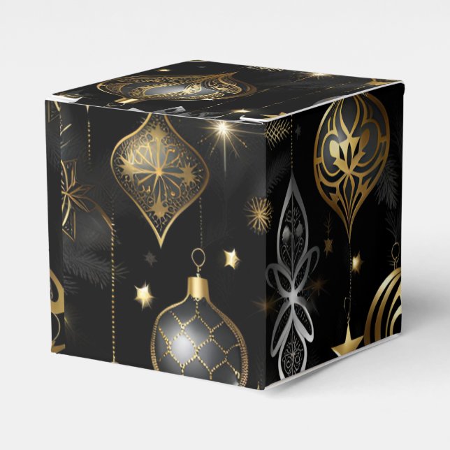 Silver And Gold Traditional Ornaments Cube Favor Boxes (Front Side)