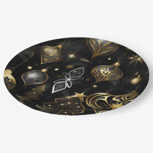 Silver And Gold Traditional Ornaments Pattern 2 Paper Plates