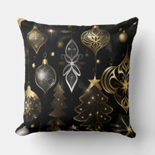 Silver And Gold Traditional Ornaments Pattern Throw Pillow