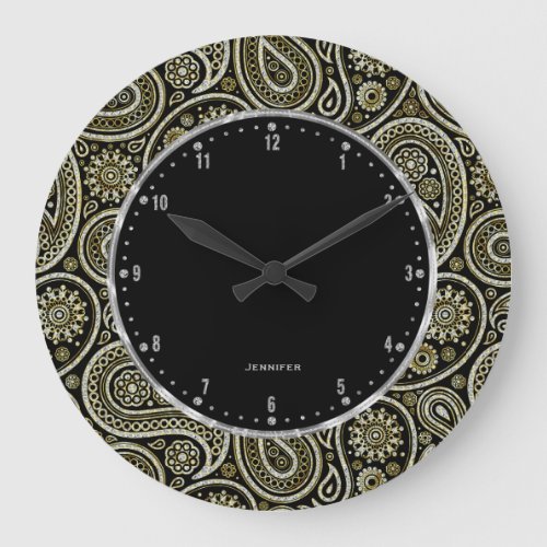 Silver and gold vintage paisley pattern large clock