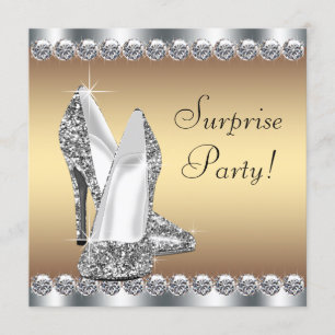 Silver and Gold Womans Surprise Birthday Party Invitation