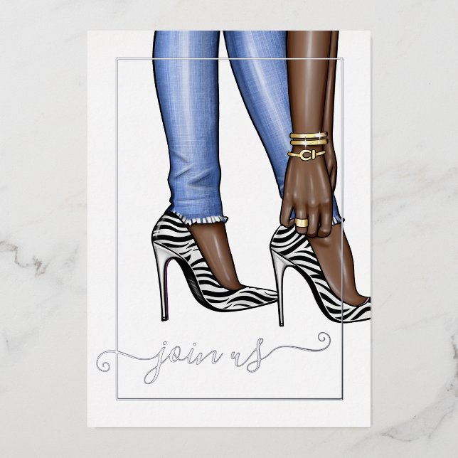 Silver and Gold Zebra Chic Bachelorette Foil Invitation (Front)