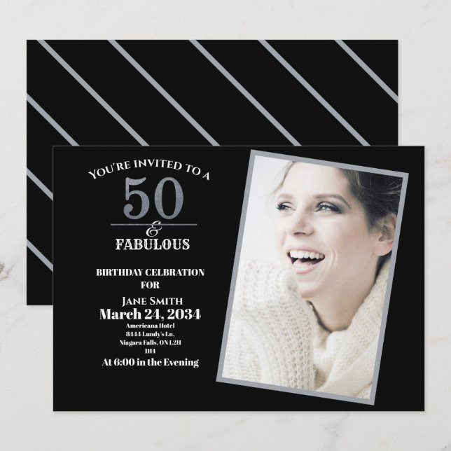 Silver and Gray 50th and Fabulous Birthday Party Invitation (Front/Back)