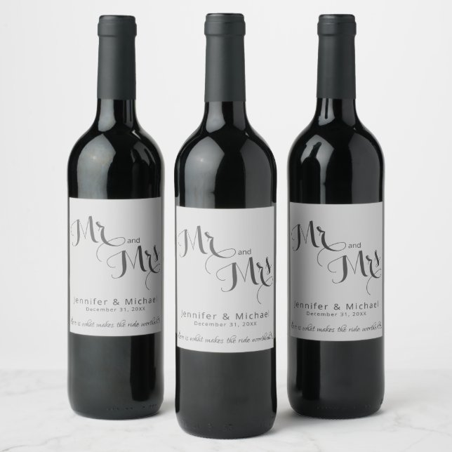 Silver and Gray Elegant Wedding Wine Label (Bottles)