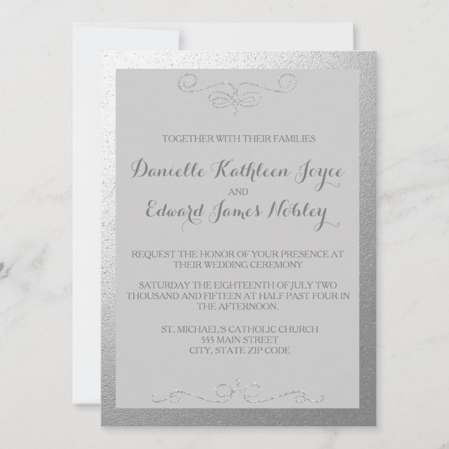 Silver and Gray Foil Wedding Invitations (Front)