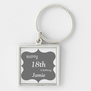 Silver and Gray Happy 18th Birthday personalised Keychain
