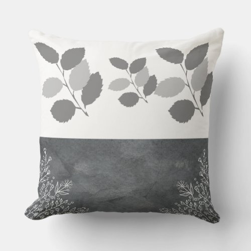 Silver and Gray Leaf Pattern Throw Pillow