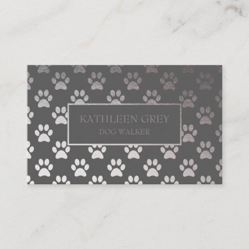 Silver And Gray Paw Print Pattern  Dog Walker Business Card