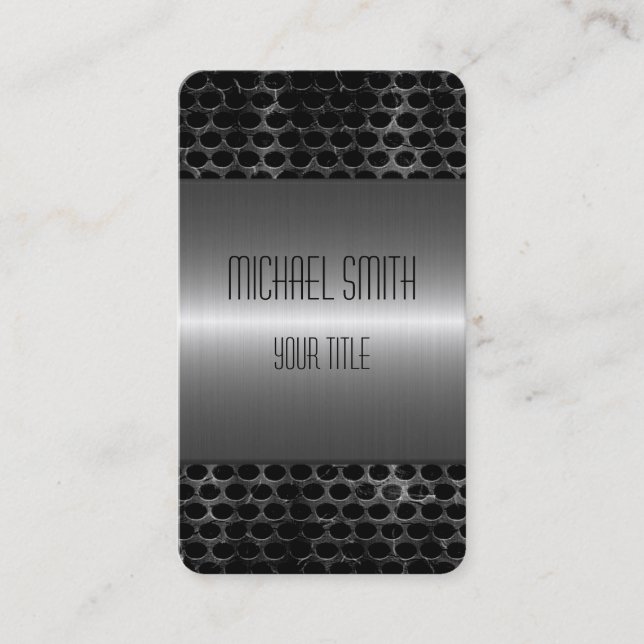 Silver and Gray Stainless Steel Metal Hole Business Card (Front)