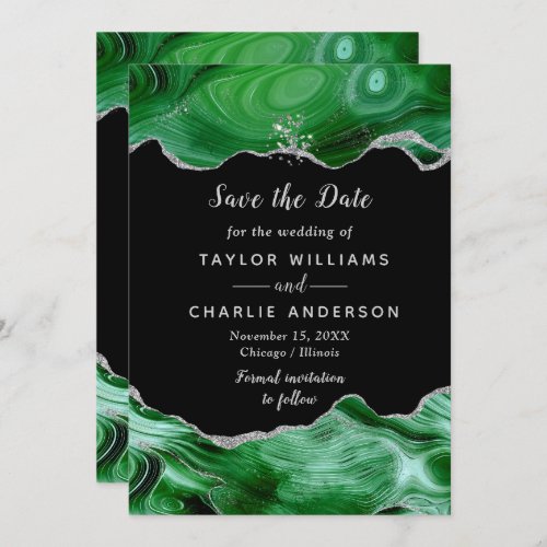Silver and Green Agate Wedding Save The Date