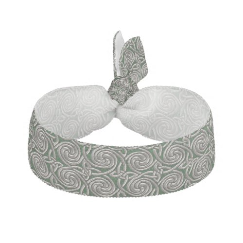 Silver And Green Celtic Spiral Knots Pattern Elastic Hair Tie