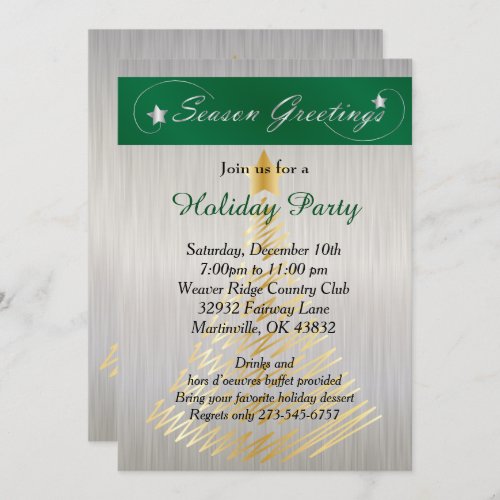 Silver and Green Christmas Holiday Tree Invitation