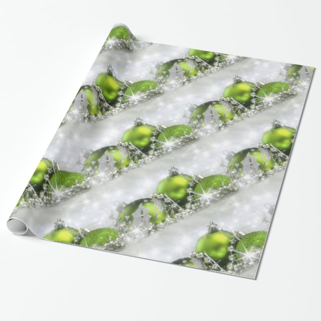 Silver And Green Christmas Wrapping Paper (Unrolled)