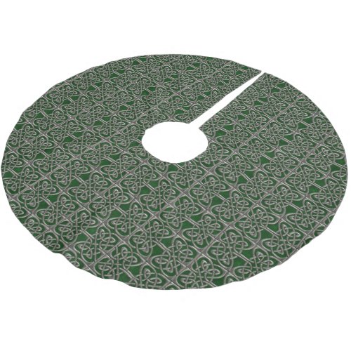 Silver And Green Connected Ovals Celtic Pattern Brushed Polyester Tree Skirt