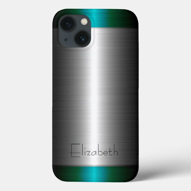 Silver and Green Stainless Steel Metal Case-Mate iPhone Case (Back)