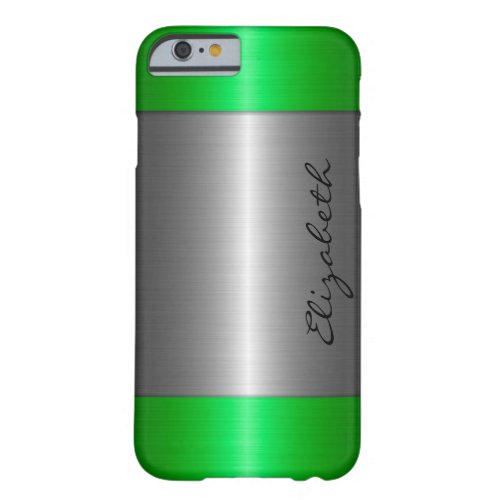 Silver and Green Stainless Steel Metal Look Barely There iPhone 6 Case