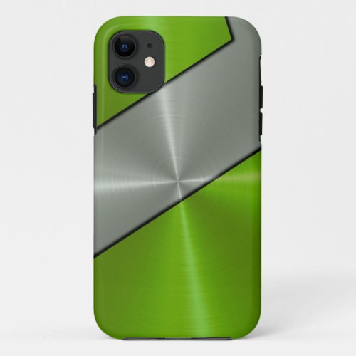 Silver and Green Stainless Steel Metallic iPhone 11 Case