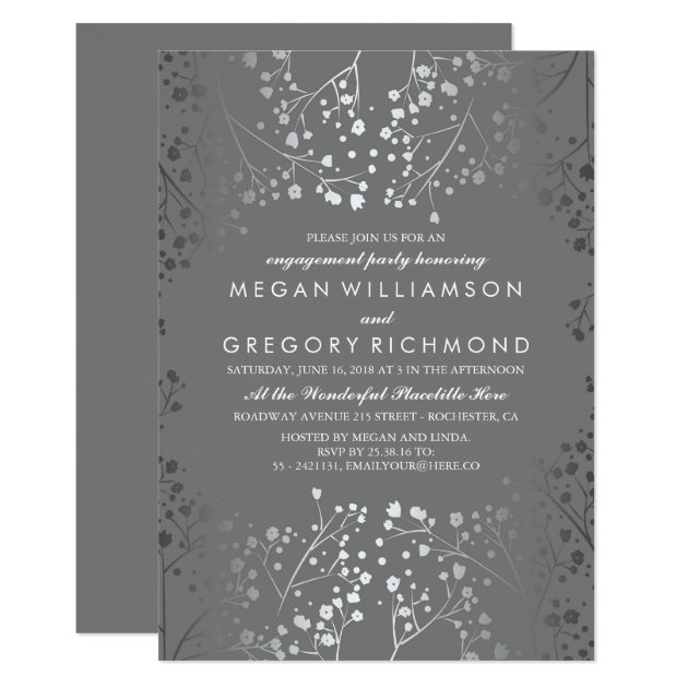 Silver And Grey Baby's Breath Engagement Party Invitation