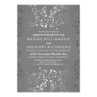 Silver and Grey Baby's Breath Engagement Party Card