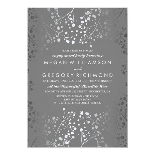 Silver And Grey Baby's Breath Engagement Party Invitation