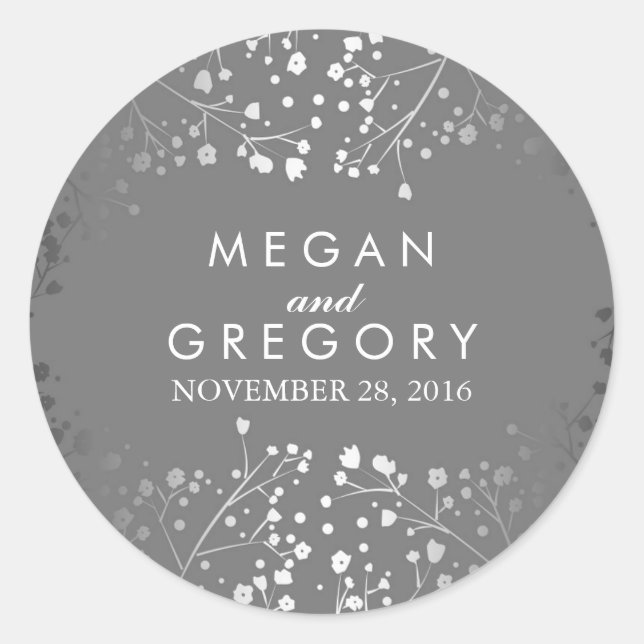 Silver and Grey Baby's Breath Wedding Classic Round Sticker (Front)