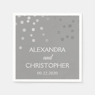 Silver and Grey Foil Confetti Wedding Napkins