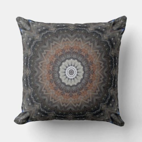 Silver and Grey Industrial Mandala Throw Pillow
