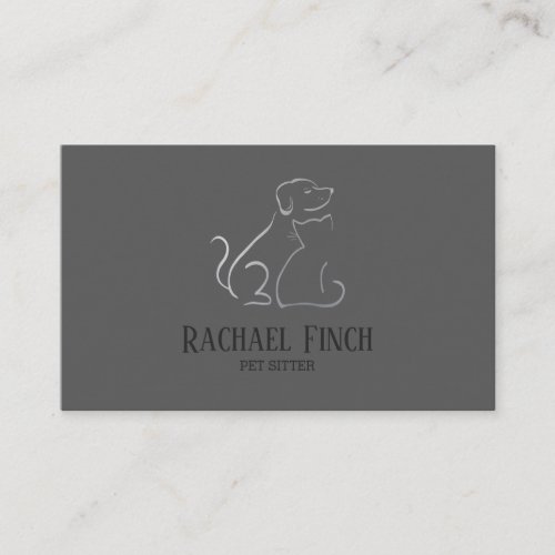 Silver And Grey Modern Minimalist Pet Sitter Business Card