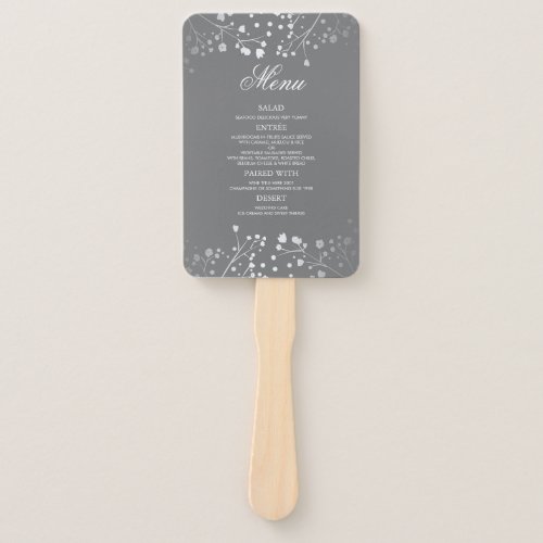 Silver and Grey Wedding Menus Hand Fan