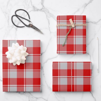 Silver and Guardsman Red Plaid Wrapping Paper Sheets
