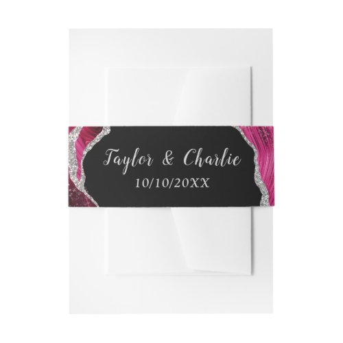 Silver and Hot Pink Agate Wedding Invitation Belly Band