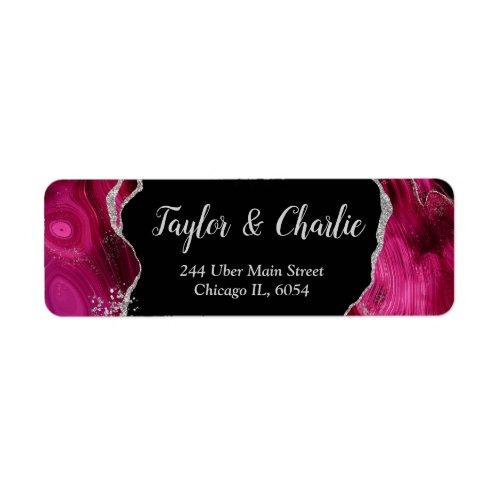 Silver and Hot Pink Agate Wedding Label