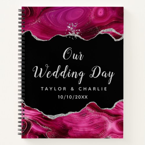 Silver and Hot Pink Agate Wedding Notebook