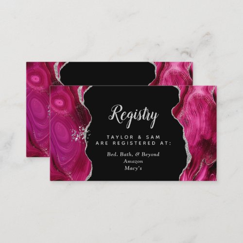 Silver and Hot Pink Agate Wedding Registry Enclosure Card