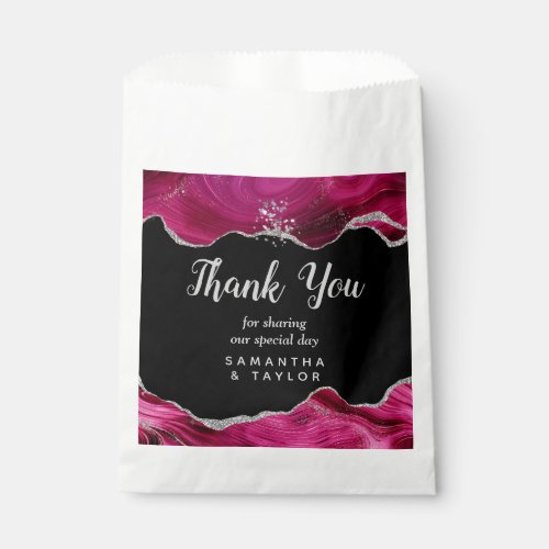 Silver and Hot Pink Agate Wedding Thank You Favor Bag