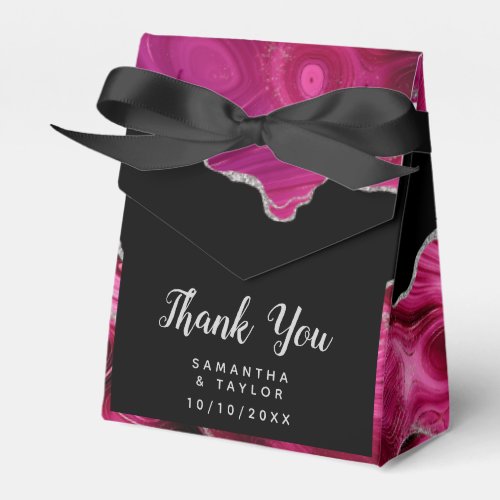 Silver and Hot Pink Agate Wedding Thank You Favor Boxes