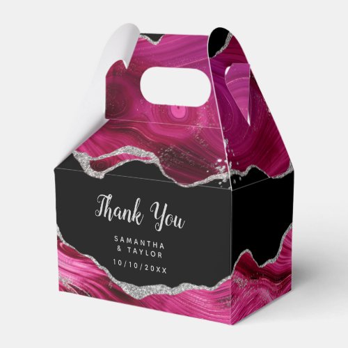 Silver and Hot Pink Agate Wedding Thank You Favor Boxes