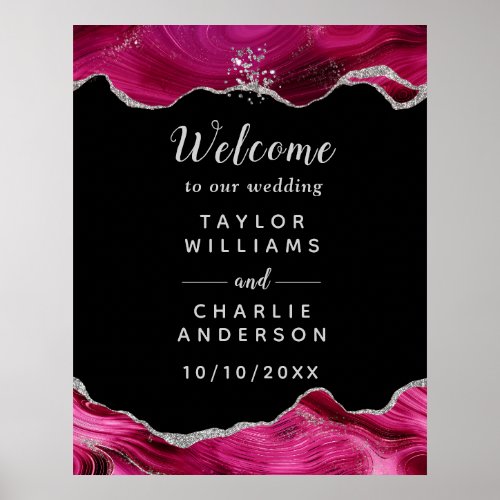 Silver and Hot Pink Agate Wedding Welcome Poster
